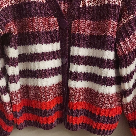 JOSEPH A Chunky Knit Striped V Neck Long Sleeve Button Down Cardigan Sweater - Picture 4 of 11